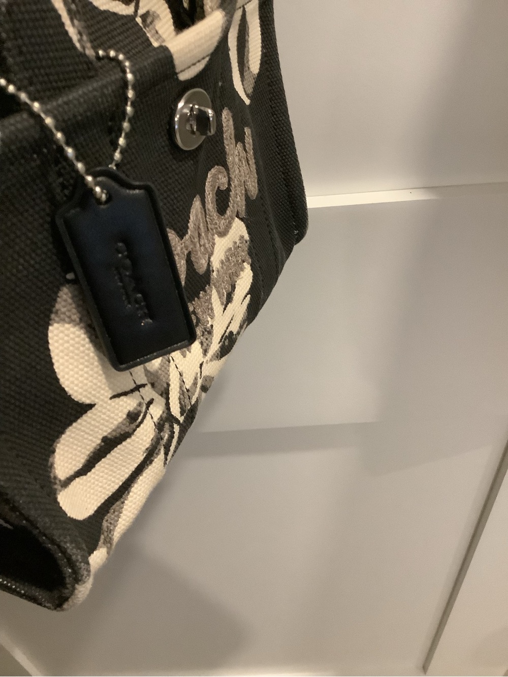 Coach Black and Cream Floral Canvas Mini Tote - Picture 11 of 12